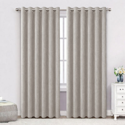 Bedlooms Beige Linen Curtain 100% Blackout Thermal Insulated Eyelet Curtain (Pair) 66 X 72 Inches With Tie Back Two from B&Q