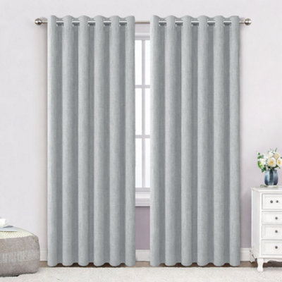 Bedlooms Silver Linen Curtain 100% Blackout Thermal Insulated Eyelet Curtain (Pair) 66 X 72 Inches With Tie Back Two from B&Q