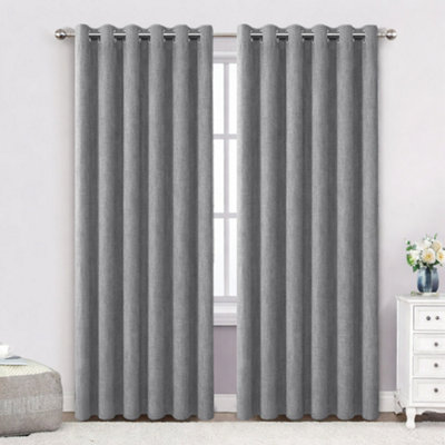 Bedlooms Charcoal Linen Curtain 100% Blackout Thermal Insulated Eyelet Curtain (Pair) 66 X 72 Inches With Tie Back Two from B&Q