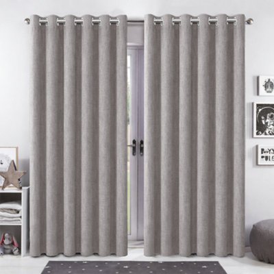 Bedlooms Mocha Linen Curtain 100% Blackout Thermal Insulated Eyelet Curtain (Pair) 90 X 90 Inches With Tie Back Two from B&Q