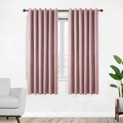 Bedlooms Blush Pink Linen Curtain 100% Blackout Thermal Insulated Eyelet Curtain (Pair) 46 X 54 Inches With Tie Back Two from B&Q