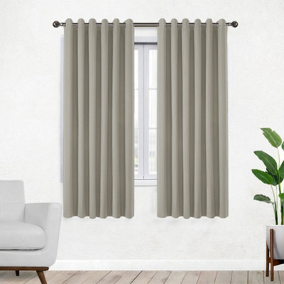 Bedlooms Mink Linen Curtain 100% Blackout Thermal Insulated Eyelet Curtain (Pair) 46 X 54 Inches With Tie Back Two from B&Q