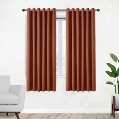 Bedlooms Rust Linen Curtain 100% Blackout Thermal Insulated Eyelet Curtain (Pair) 46 X 54 Inches With Tie Back Two from B&Q