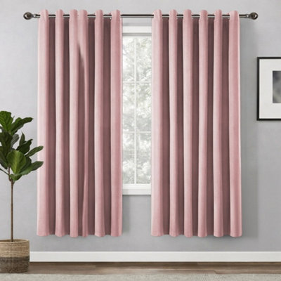 Bedlooms Blush Pink Linen Curtain 100% Blackout Thermal Insulated Eyelet Curtain (Pair) 66 X 54 Inches With Tie Back Two from B&Q