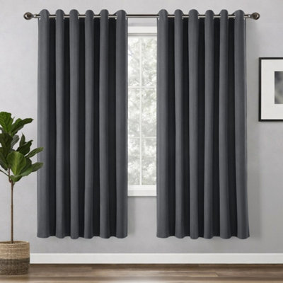 Bedlooms Charcoal Linen Curtain 100% Blackout Thermal Insulated Eyelet Curtain (Pair) 66 X 54 Inches With Tie Back Two from B&Q