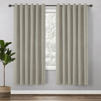 Bedlooms Mink Linen Curtain 100% Blackout Thermal Insulated Eyelet Curtain (Pair) 66 X 54 Inches With Tie Back Two from B&Q