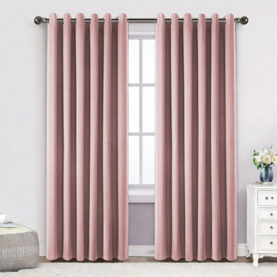 Bedlooms Blush Pink Linen Curtain 100% Blackout Thermal Insulated Eyelet Curtain (Pair) 66 X 72 Inches With Tie Back Two from B&Q