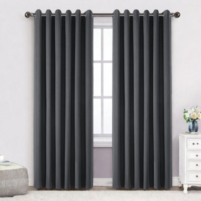 Bedlooms Charcoal Linen Curtain 100% Blackout Thermal Insulated Eyelet Curtain (Pair) 66 X 72 Inches With Tie Back Two from B&Q