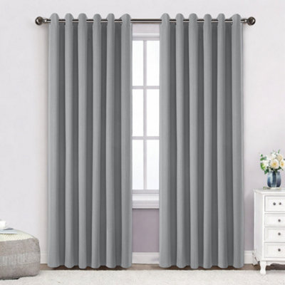 Bedlooms Grey Linen Curtain 100% Blackout Thermal Insulated Eyelet Curtain (Pair) 66 X 72 Inches With Tie Back Two from B&Q