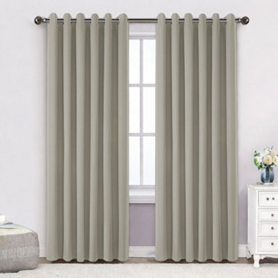 Bedlooms Mink Neutral Linen Curtain 100% Blackout Thermal Insulated Eyelet Curtain (Pair) 66 X 72 Inches With Tie Back Two from B&Q