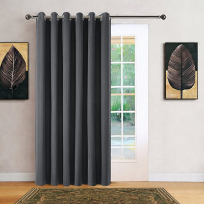 Bedlooms Charcoal Linen Curtain 100% Blackout Thermal Insulated Eyelet Door Curtain Single Panel 66 X 84 Inches With Tie Back from B&Q