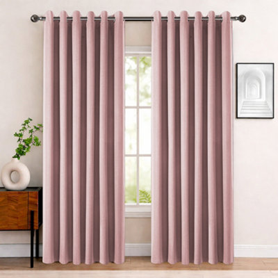 Bedlooms Blush Pink Linen Curtain 100% Blackout Thermal Insulated Eyelet Curtain (Pair) 66 X 90 Inches With Tie Back Two from B&Q