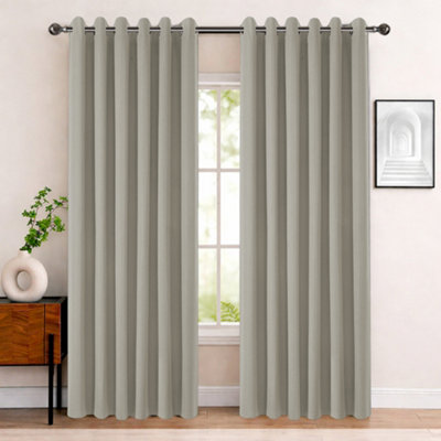 Bedlooms Mink Linen Curtain 100% Blackout Thermal Insulated Eyelet Curtain (Pair) 66 X 90 Inches With Tie Back Two from B&Q