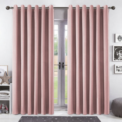 Bedlooms Blush Pink Linen Curtain 100% Blackout Thermal Insulated Eyelet Curtain (Pair) 90 X 90 Inches With Tie Back Two from B&Q