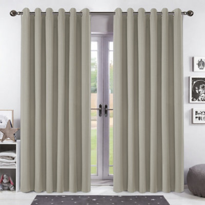 Bedlooms Mink Neutral Linen Curtain 100% Blackout Thermal Insulated Eyelet Curtain (Pair) 90 X 90 Inches With Tie Back Two from B&Q