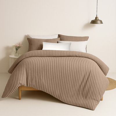 Bedlooms Beige Stripe Duvet Cover SetReversibleBreathable & Hypoallergenic Bedding PackDouble 200X200Cm from B&Q