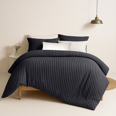 Bedlooms Black Stripe Duvet Cover SetReversibleBreathable & Hypoallergenic Bedding PackSingle 135X200Cm from B&Q