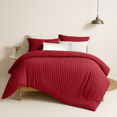 Bedlooms Burgundy Stripe Duvet Cover SetReversibleBreathable & Hypoallergenic Bedding PackSuper King 260X220Cm from B&Q