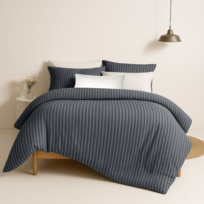 Bedlooms Charcoal Stripe Duvet Cover SetReversibleBreathable & Hypoallergenic Bedding PackDouble 200X200Cm from B&Q
