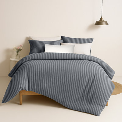 Bedlooms Grey Stripe Duvet Cover SetReversibleBreathable & Hypoallergenic Bedding PackKing 230X220Cm from B&Q