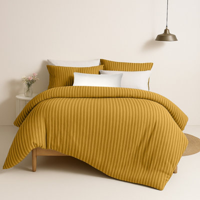 Bedlooms Ochre Stripe Duvet Cover SetReversibleBreathable & Hypoallergenic Bedding PackKing 230X220Cm from B&Q