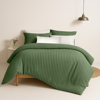 Bedlooms Olive Green Stripe Duvet Cover SetReversibleBreathable & Hypoallergenic Bedding PackSuper King 260X220Cm from B&Q