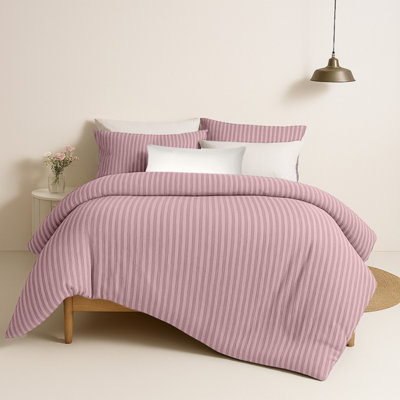 Bedlooms Peach Stripe Duvet Cover SetReversibleBreathable & Hypoallergenic Bedding PackSuper King 260X220Cm from B&Q