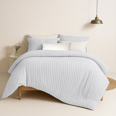 Bedlooms White Stripe Duvet Cover SetReversibleBreathable & Hypoallergenic Bedding PackSingle 135X200Cm from B&Q