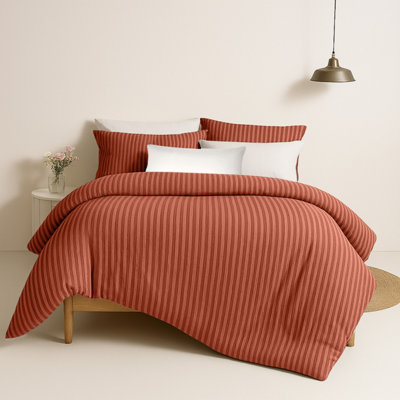 Bedlooms Rust Stripe Duvet Cover SetReversibleBreathable & Hypoallergenic Bedding PackDouble 200X200Cm from B&Q
