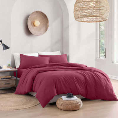 Bedlooms Burgundy Plain Dyed Duvet Cover Complete Bedding SetBreathable & Anti-Allergic MicrofiberSingle 135X200Cm