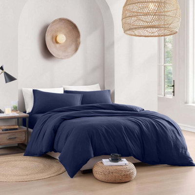 Bedlooms Navy Plain Dyed Duvet Cover Complete Bedding SetBreathable & Anti-Allergic MicrofiberSingle 135X200Cm from B&Q