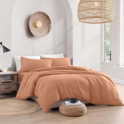 Bedlooms Peach Plain Dyed Duvet Cover Complete Bedding SetBreathable & Anti-Allergic MicrofiberDouble 200X200Cm from B&Q