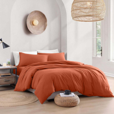 Bedlooms Rust Plain Dyed Duvet Cover Complete Bedding SetBreathable & Anti-Allergic MicrofiberSingle 135X200Cm from B&Q