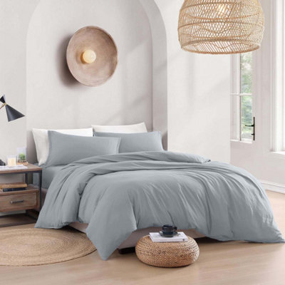 Bedlooms Silver Plain Dyed Duvet Cover Complete Bedding SetBreathable & Anti-Allergic MicrofiberSuper King 260X220Cm from B&Q