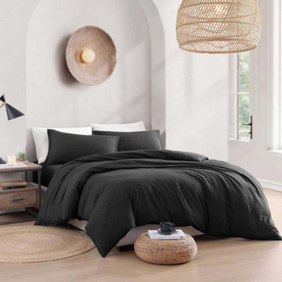 Bedlooms Black Plain Dyed Duvet Cover Complete Bedding SetBreathable & Anti-Allergic MicrofiberSingle 135X200Cm from B&Q