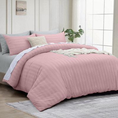 Bedlooms Peach Stripe Duvet Cover Complete Bedding SetBreathable & Anti-Allergic MicrofiberSingle 135X200Cm from B&Q