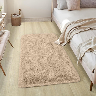 B&Q -  Beige Non-Slip Shaggy Runner Rug 60X110CmModern Area Rugs Living Room Bedroom Hallway Rugs