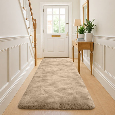 B&Q -  Beige Non-Slip Shaggy Runner Rug 60X220CmModern Area Rugs Living Room Bedroom Hallway Rugs