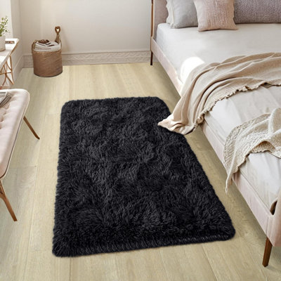 B&Q -  Black Non-Slip Shaggy Runner Rug 60X110CmModern Area Rugs Living Room Bedroom Hallway Rugs