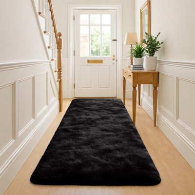 B&Q -  Black Non-Slip Shaggy Runner Rug 80X150CmModern Area Rugs Living Room Bedroom Hallway Rugs