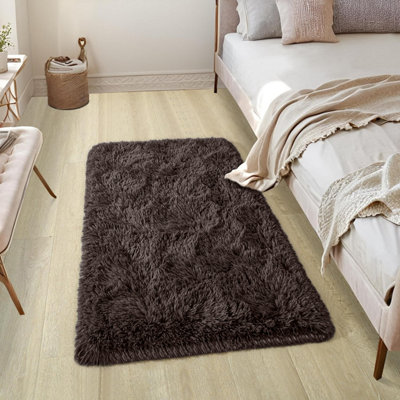 B&Q -  Brown Non-Slip Shaggy Runner Rug 60X110CmModern Area Rugs Living Room Bedroom Hallway Rugs