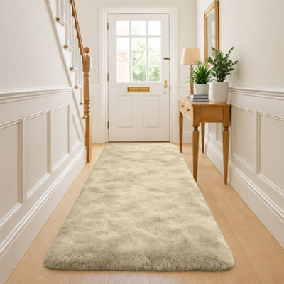 B&Q -  Cream Non-Slip Shaggy Runner Rug 60X220CmModern Area Rugs Living Room Bedroom Hallway Rugs