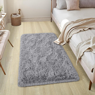 B&Q -  Grey Non-Slip Shaggy Runner Rug 60X110CmModern Area Rugs Living Room Bedroom Hallway Rugs