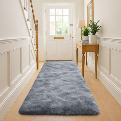 B&Q -  Grey Non-Slip Shaggy Runner Rug 60X220CmModern Area Rugs Living Room Bedroom Hallway Rugs