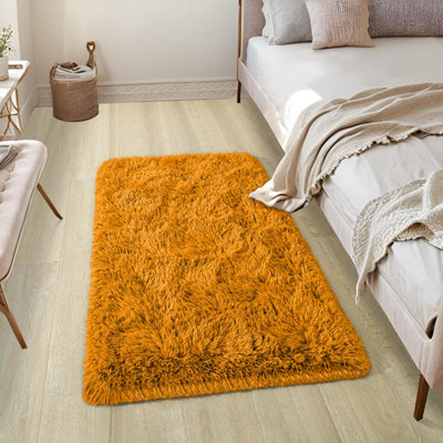 B&Q -  Ochre Non-Slip Shaggy Runner Rug 60X110CmModern Area Rugs Living Room Bedroom Hallway Rugs