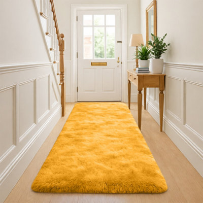 B&Q -  Ochre Non-Slip Shaggy Runner Rug 60X220CmModern Area Rugs Living Room Bedroom Hallway Rugs