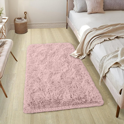B&Q -  Pink Non-Slip Shaggy Runner Rug 60X110CmModern Area Rugs Living Room Bedroom Hallway Rugs