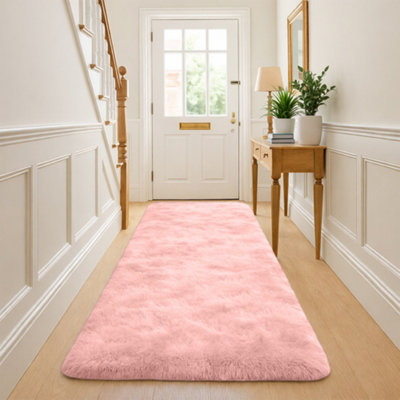 B&Q -  Pink Non-Slip Shaggy Runner Rug 60X220CmModern Area Rugs Living Room Bedroom Hallway Rugs