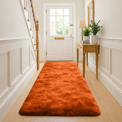 B&Q -  Rust Non-Slip Shaggy Runner Rug 60X220CmModern Area Rugs Living Room Bedroom Hallway Rugs