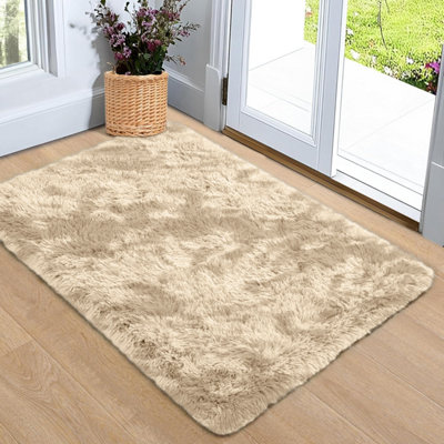 B&Q -  Tie Dye Beige Non-Slip Shaggy Rug 50X80CmModern Area Rug Living Room Bedroom Hall Rugs